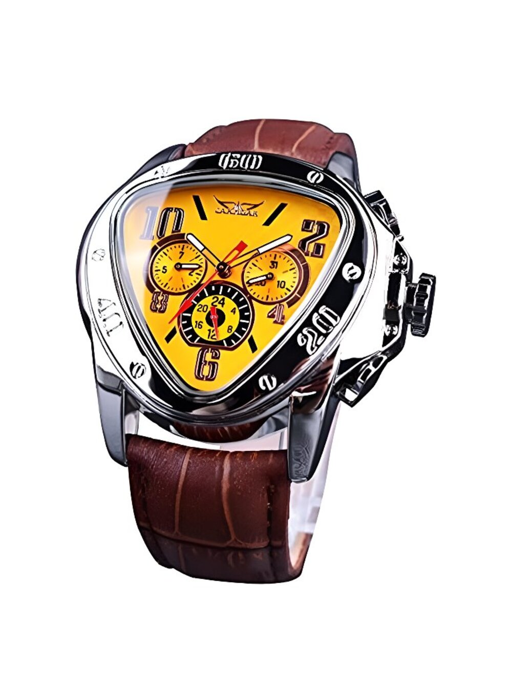Mechanical Wrist Watch Triangle Racing Dial, Waterproof Golden Skeleton Dial